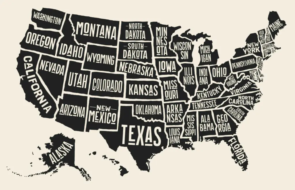 states in us black and white us map